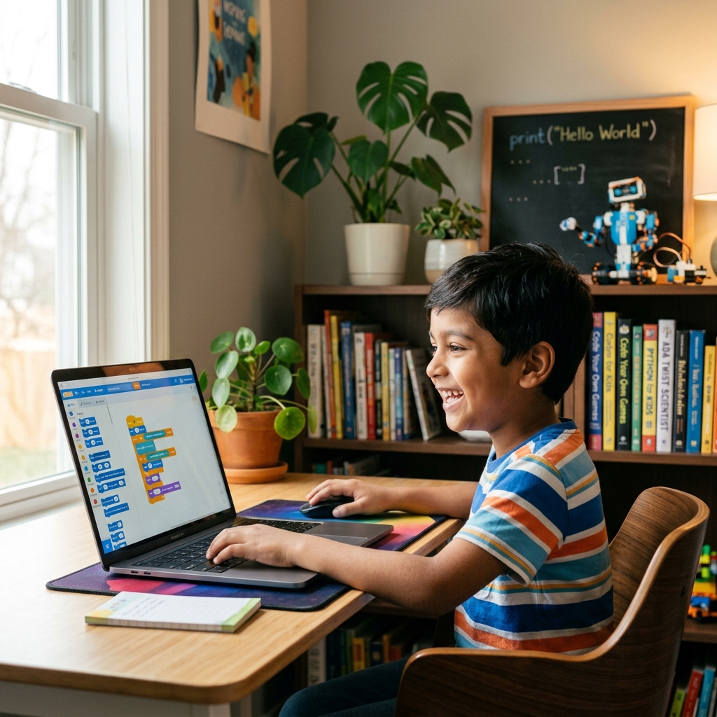 Bengali Child Learning Coding